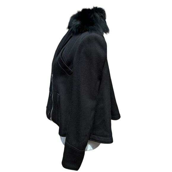 Jenni‎ Kayne Jacket Pea Coat XS Black Wool Fox Fur Collar Crop Silk Designer - Picture 7 of 14